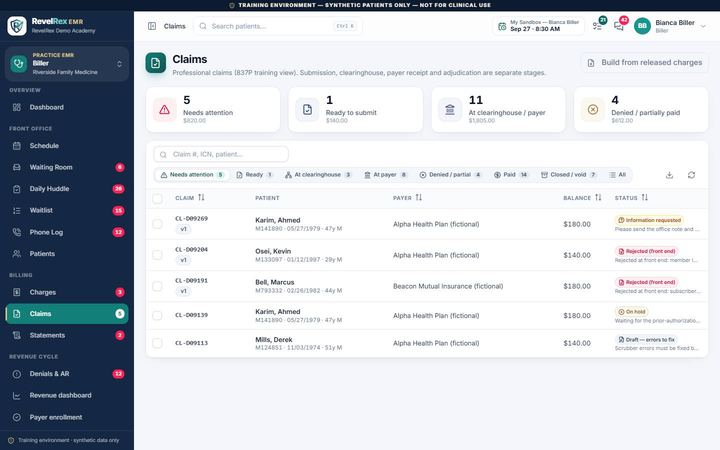 Revelrex EHR claims worklist