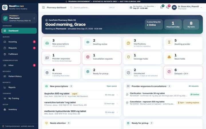 Revelrex EHR: Pharmacy workspace